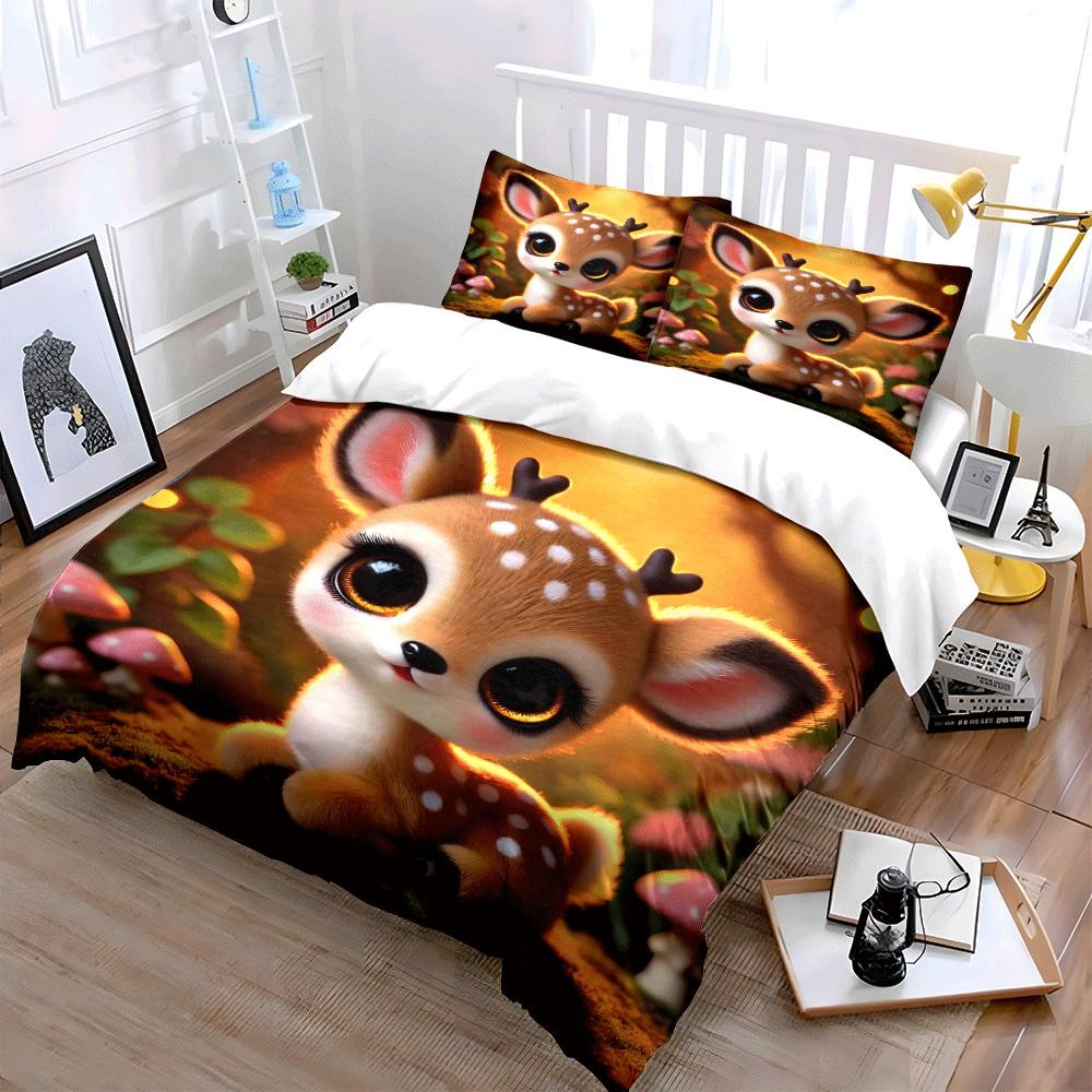 Adorable Deer Set For Decoration Exquisite Three-Piece Bedding Set Gift For Kids And Adults