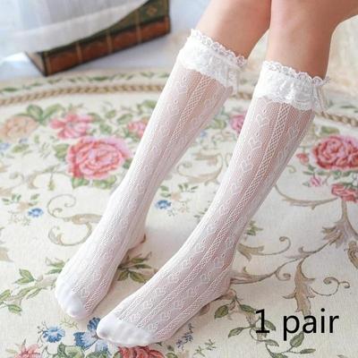 Spring Summer Girls Knee High Socks for Kids Children Bowknot Mesh Breathable Long Tall Socks White Black 3-12 Years