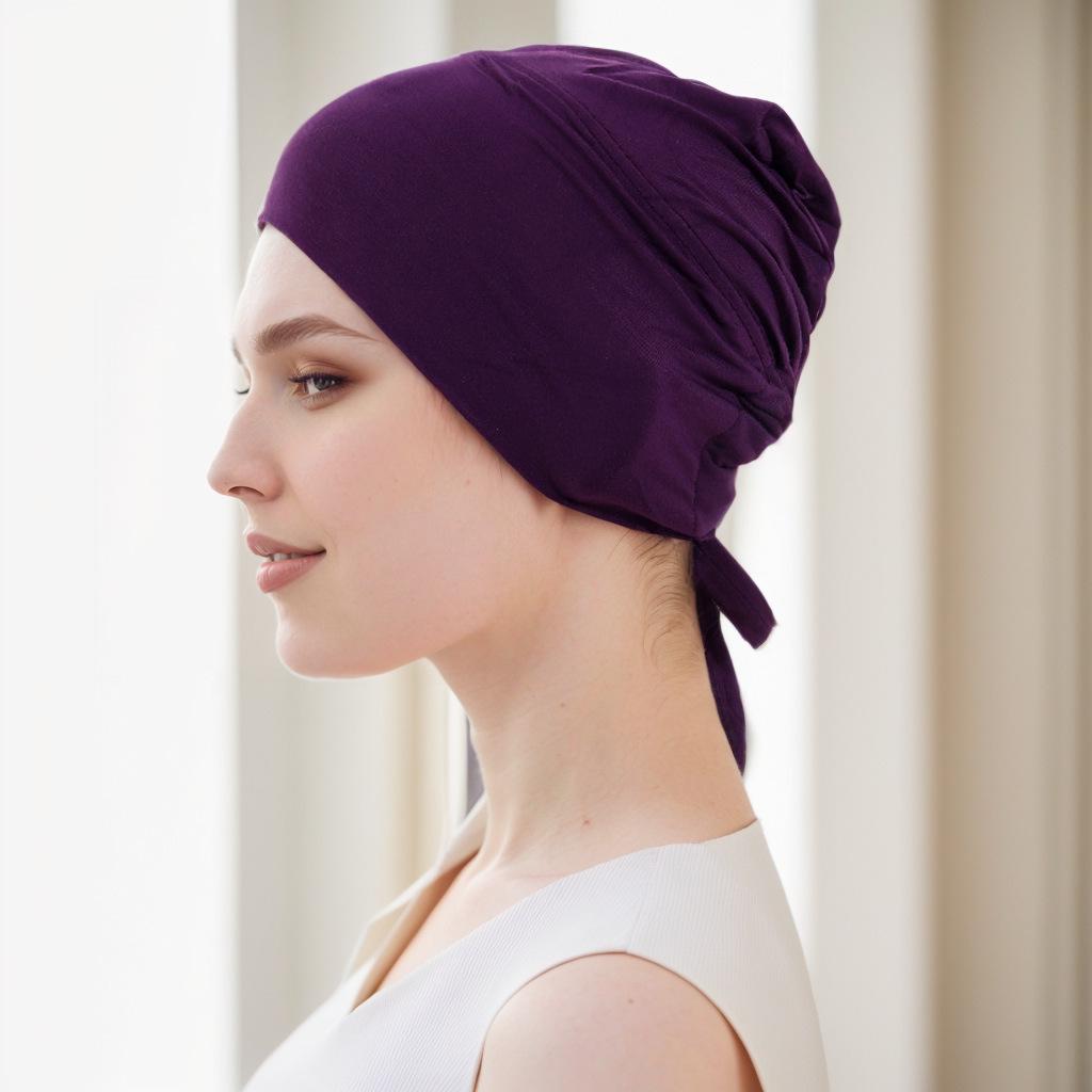 Pañuelo para la cabeza de algodón y seda elástico con cordones ajustable, gorro para quimioterapia