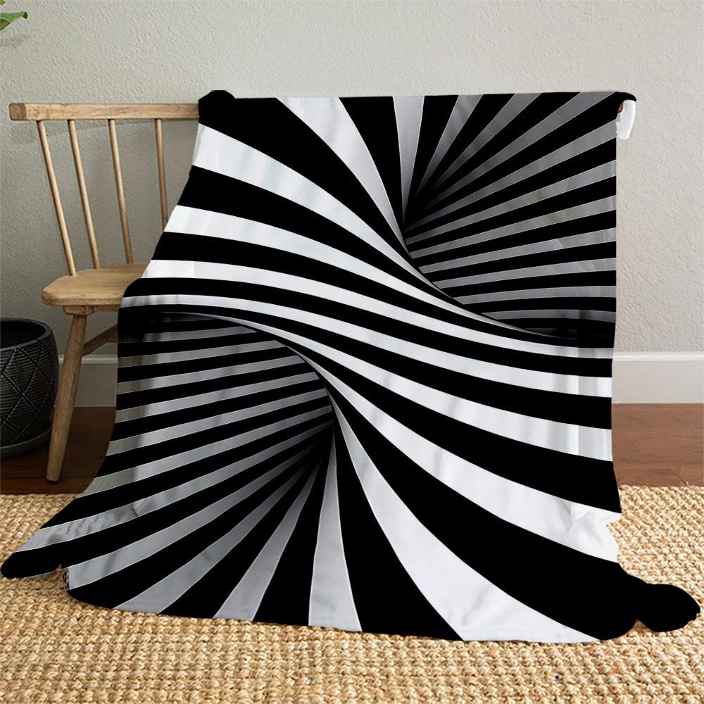 1PC Stripes spiralOutdoor Flannel Blanket - Soft Plush Decor for Picnics, Camping, Bedroom, Playroom, Office, or Lunch Break 1335A