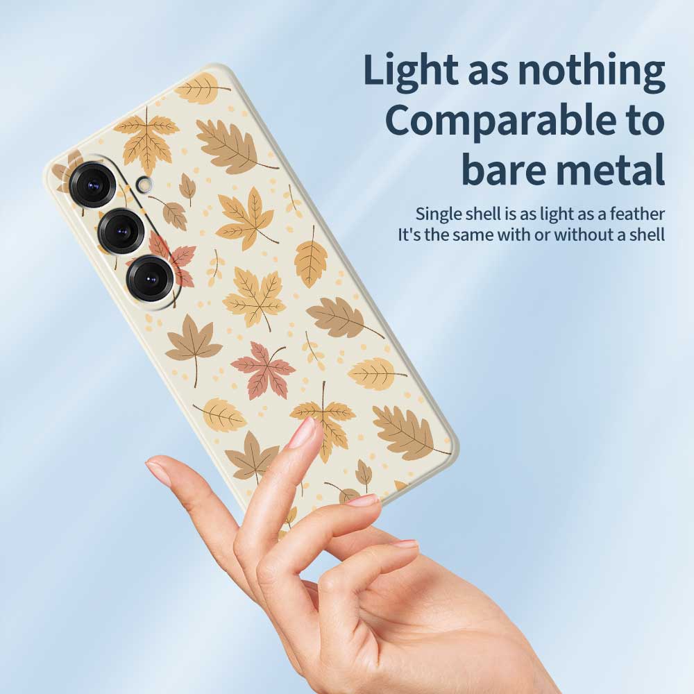 For Samsung Galaxy S25 Case Leaves Pattern Printing Straight Edge TPU Phone Back Cover