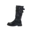 Black retro cigarette tube locomotive boots round head thick sole thick heel medium tube fashion boots tooling double breasted belt knight boots women
