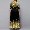 European 2024 Digital Print Pullover Mid-Waist Three-Quarter Sleeve Long Dress