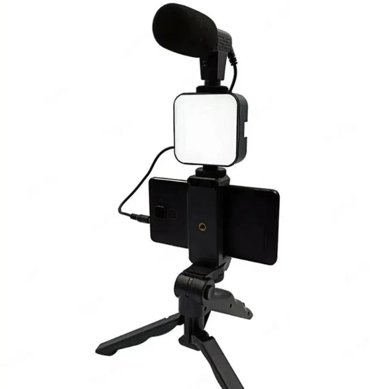 Portable LED Phone Tripod Kit: Handheld Mini Tripod with Mic & Fill Light for Live Streaming