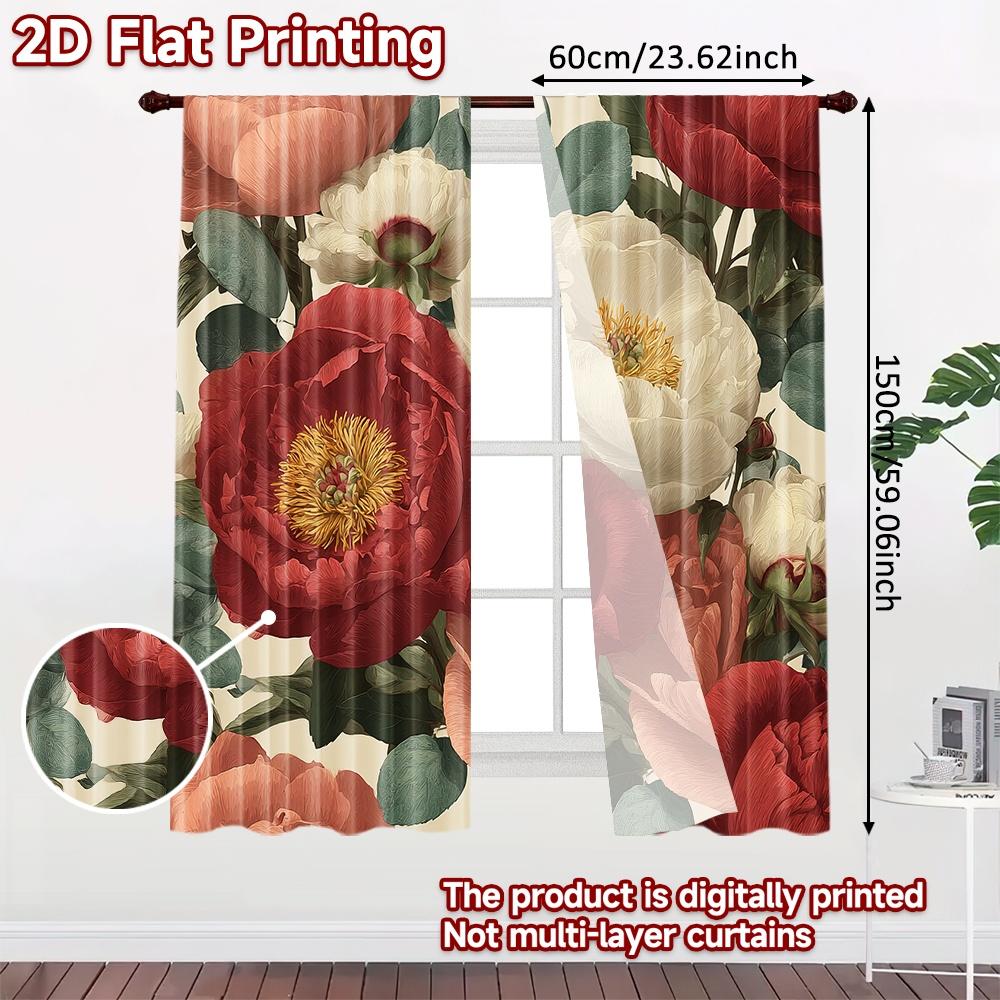2D FLAT PRINTING 2pcs Curtains (Without Rod) Floral Peony Arrangement Saint Patrick is Day Festival Fashion Curtains Prints