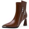 NEW Handmade Brand Genuine Leather Women  Double Zipper Design High Heels Ankle Boots Fashion Cut Opening Shoes 33-40