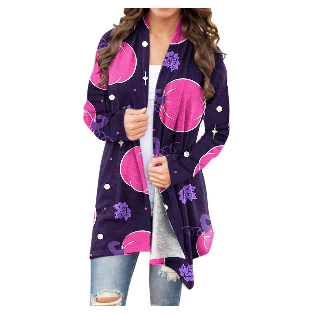 Chaqueta tipo cárdigan de manga larga con estampado de Halloween informal a la moda para mujer