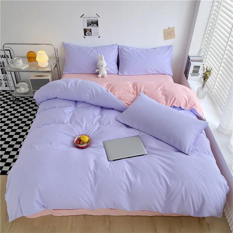 

Simple Style Reversible Duvet Cover Double-sided Bedding set Pillowcases 2/3 Pieces Queen King Solid Color Purple Pink Yellow 100x135cm-2pcs