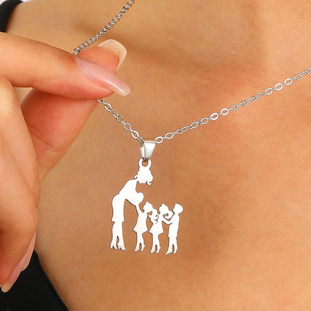 Vintage Muttertags-Halskette - Edelstahl Mutter-Tochter Anhänger Choker