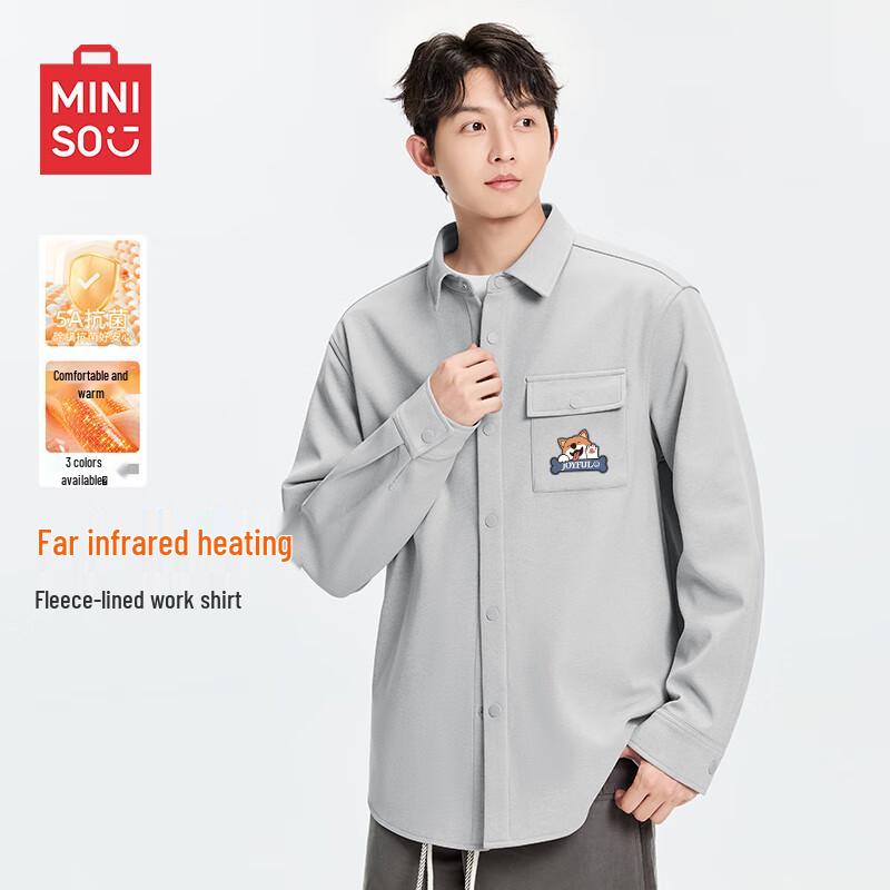 MINISO Men s Oversized Fleece-Lined Corgi Work Shirt M