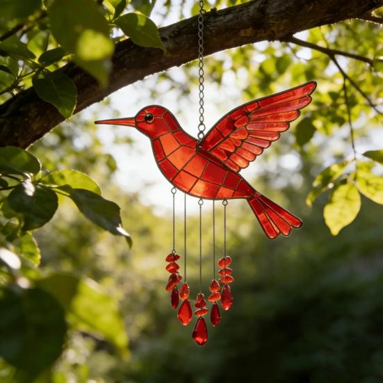Bird Wind Chime Colorful Sea Glass Design Peaceful Sounds Weather-resistant Wind Chime Outdoor Home Decoration