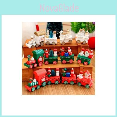 Festive Xmas Wooden Christmas Train Santa Claus Holiday Decoration For Home And Kids