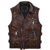 Chinese Size New Vintage Brown Motorcycle Biker Leather Vest Men Real Cowhide High Quality Sleeveless Jacket Slim Club Style Vests Coat