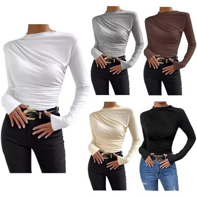 Womens Long Sleeve Top Ladies Summer Solid Color Slim T-shirt Elegant Basic Blouses