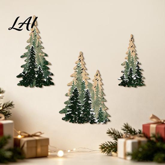 DIY Wall Mounted Holiday Tree 3Pcs Wooden Christmas Decor Winter Snowy Pine Hanging Forest Decorations Sign Rustic Ornaments for Xmas Home