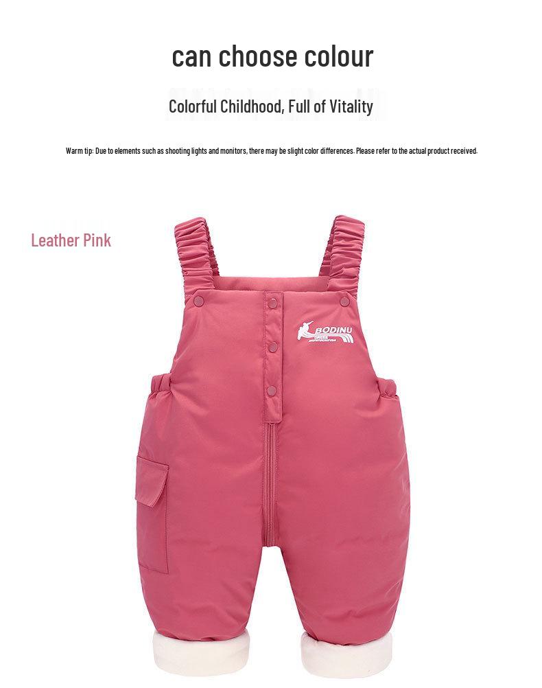 2026 Kids' Unisex Fleece-Lined Winter Down Overalls with Crotch Opening