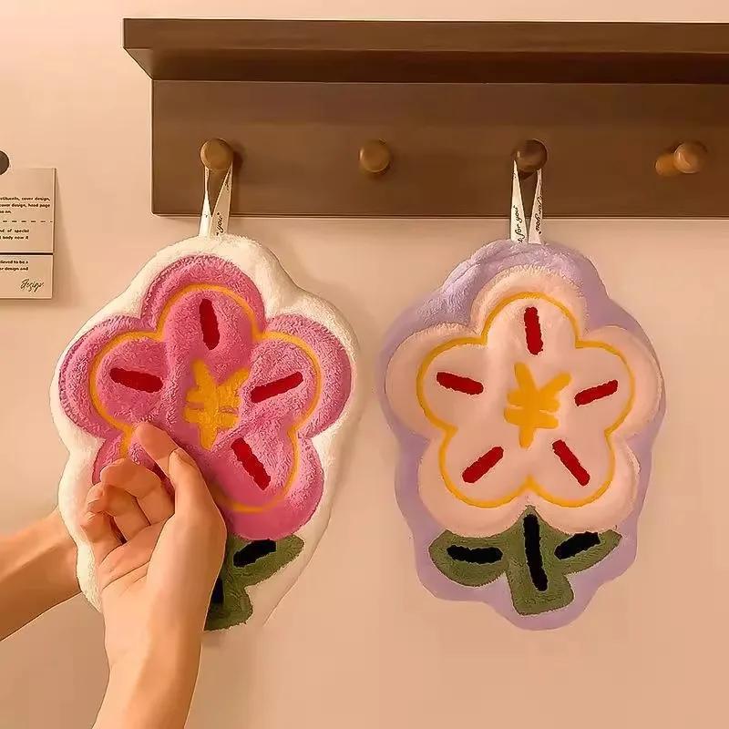 New Thicken Hand Towel Hanging Kitchen Bathroom Creative Towel Super Water-absorbent Non-stinky Quick-drying Dishcloth Flower