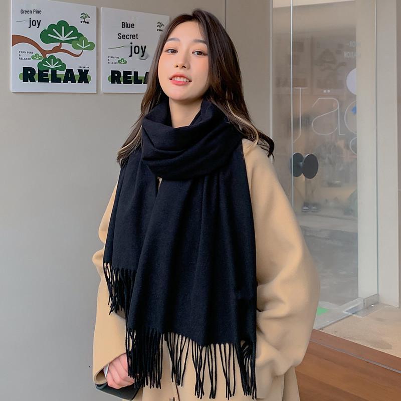 White Cashmere Scarf: Thickened, Solid Color, Versatile for Women & Men, Perfect for Autumn & Winter