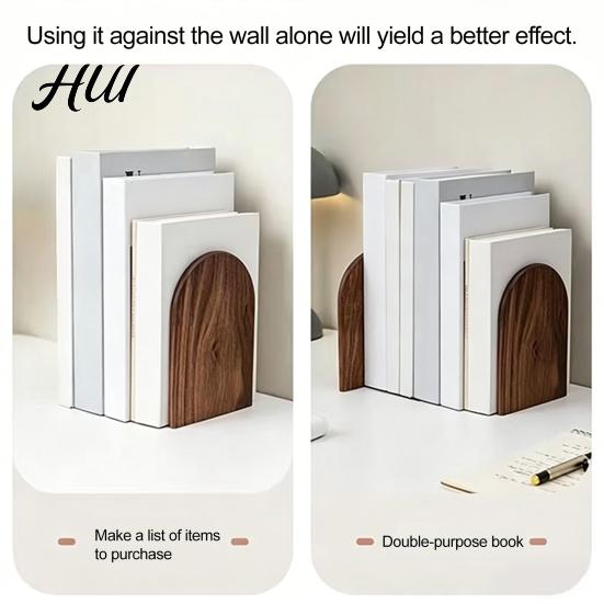 Home Storage Rack Wood Bookends Thickened Anti-Tip Heavy Duty Book Stand with Scratch Free Polished Edges Durable Holder for Office Desk