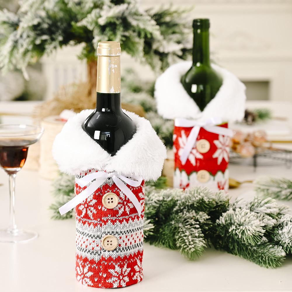 Charming Handcrafted Knitted Button Snowflake Wine Bottle Cover For Festive Cheer