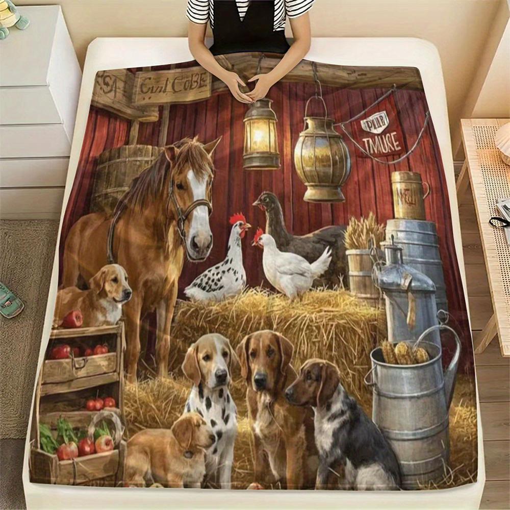 Farm Animal Print Blanket , Warm and Comfortable Throw Blanket Sofa Bed Sofa Camping Trip, the Best Gift.