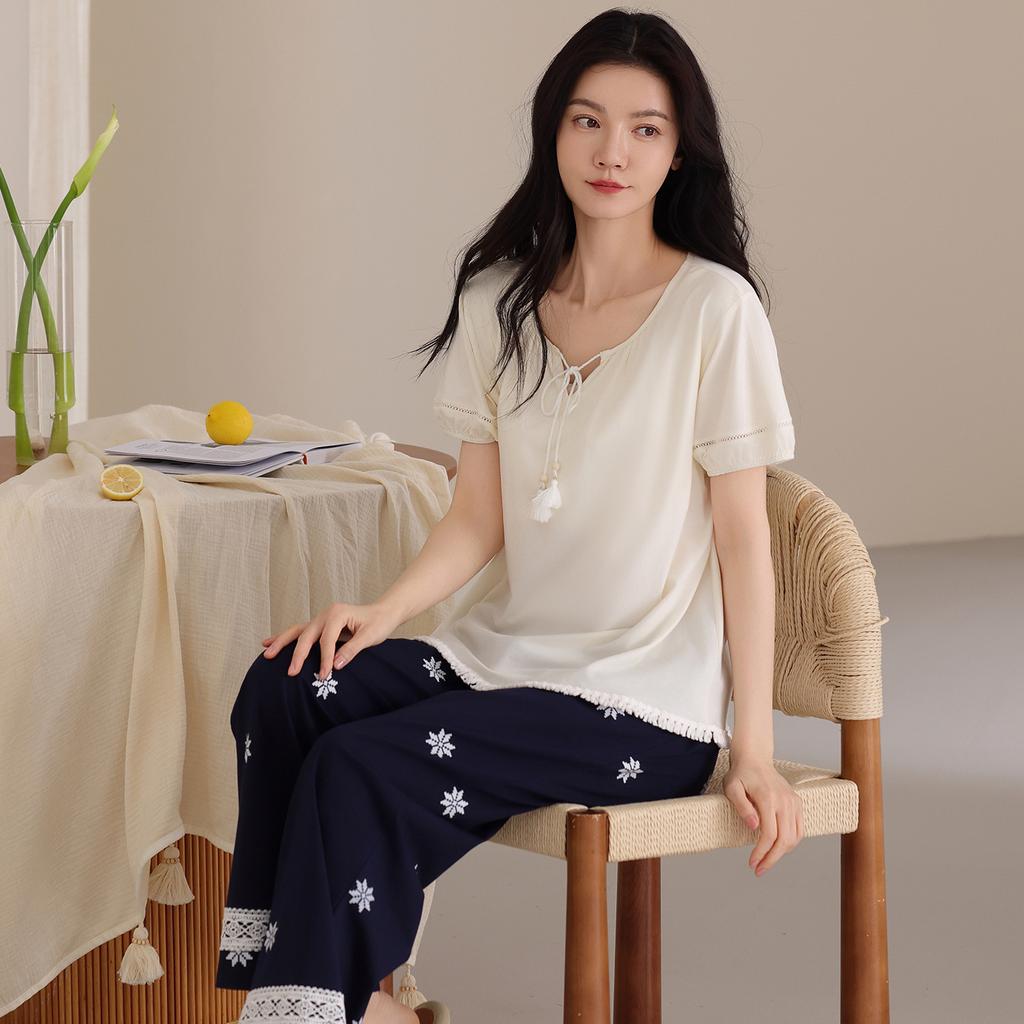Pure Cotton Women's Pajamas with Chest Pads Women's 1011 New Spring and Summer Anti-bumping Students Can Wear Loungewear Suit