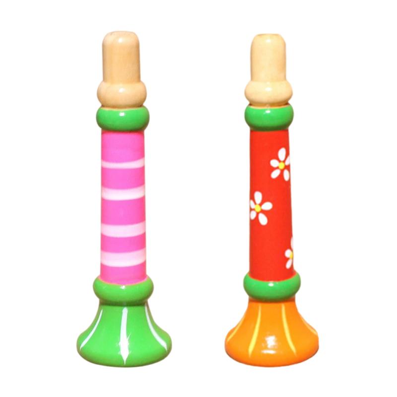 2pcs Children Wooden Trumpet Toy Kids Whistle Horn Musical Instrument Early Educational Montessori Toys Sound Training Games TMZ