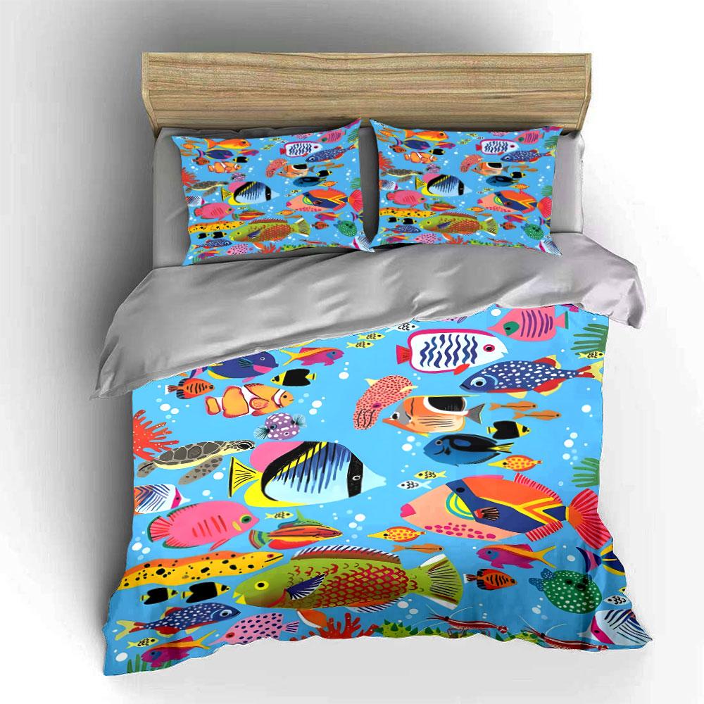 Colorful Ocean Theme Bedding Set Multiple Sizes Kid'S And Adults' Bedroom Exquisite 3Pc Bedding Set, Gift