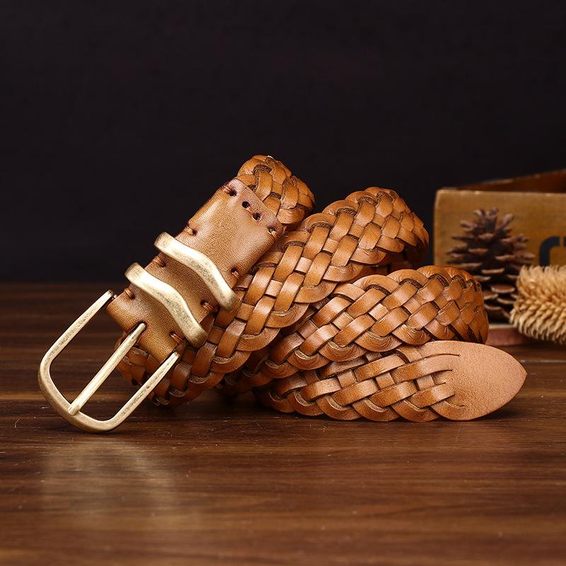 

Персоналізований модний тренд, Ручний плетений ремінь для жінок, Без пробивання отворів, Універсальний ретро ремінь з натуральної шкіри, плетений, для жінок 110cm