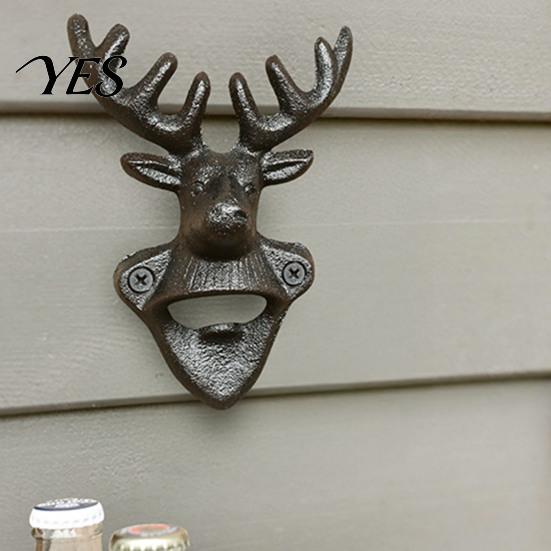 Rustic Wall Bottle Opener Elk Cow Head Opener, Mounted Beer Cap Remover, Iron for Home Bar, Industrial Decor Cast