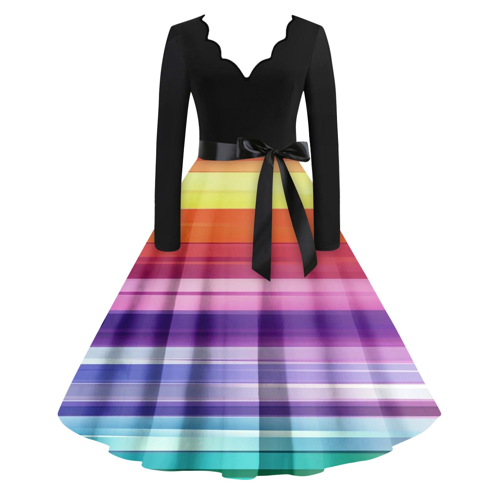 

Женское повседневное модное платье с V-образным вырезом и длинным рукавом с принтом в винтажном стиле XL