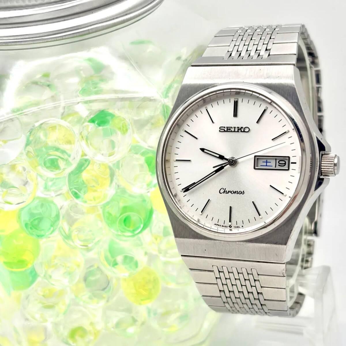 [New Battery] SEIKO Chronos Men s Watch Day Date Silver 5H23-7D20 107019 Genuine Belt