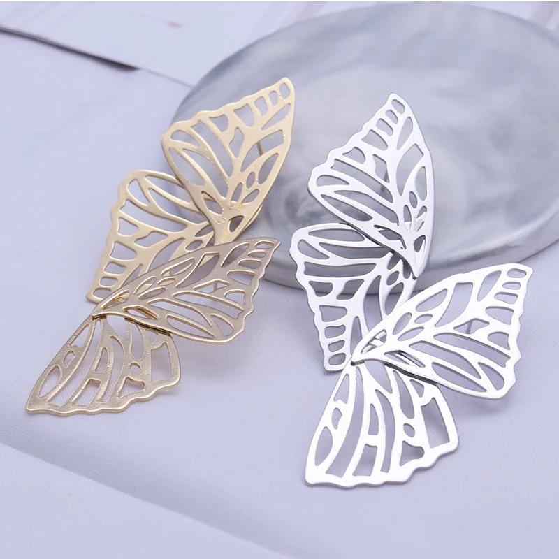 Hollow Butterfly Earrings Stud Romantic Elegant Big Fan Shaped Metal Earrings For Women Fashion Jewelry Gifts New Arrive