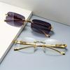 Frameless Rectangular Fashion Glasses For Men And Women Luxurious Design With Gold Metal Border Leopard Head Buckle