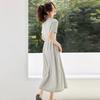Summer New Fashion Design Sense Simple Temperament Short-sleeved Tencel Dress Waist Thin Belly Long Skirt