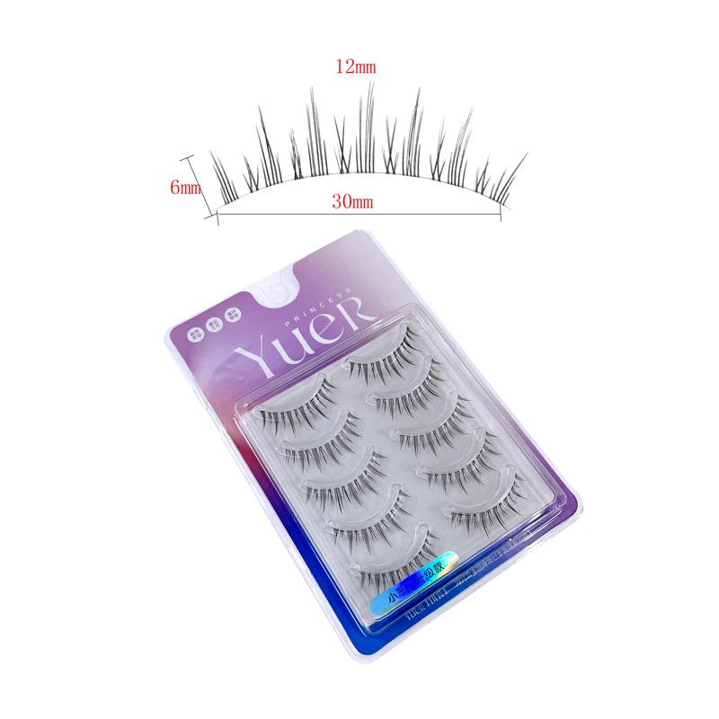 Princess Moon Natural Japanese False Eyelashes - Little Devil Design, Transparent Stem, Pack of 5 Pairs. Regular Size