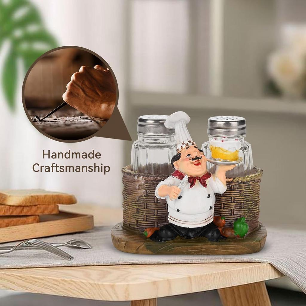 Funny Salt and Pepper Shakers with Chef Figurines Holder, Resin Chef Ornament Spice Jars Holder Restaurant Kitchen Decor(#1)
