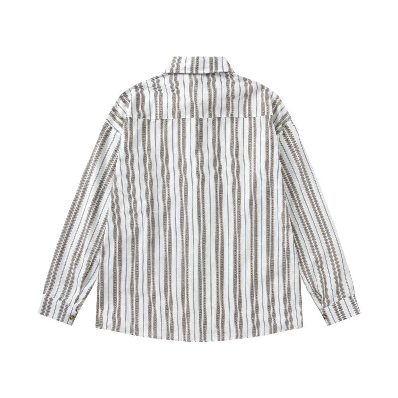 Striped Cotton Long Sleeve Shirt Loose Fit Casual Top Men Women Teenagers