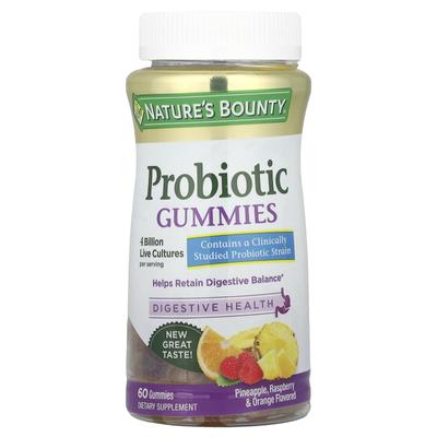 Probiotic Gummies, Pineapple, Raspberry & Orange, 4 Billion Live Cultures, 60 Gummies (2 Billion Live Cultures Per Gummy Jelly)