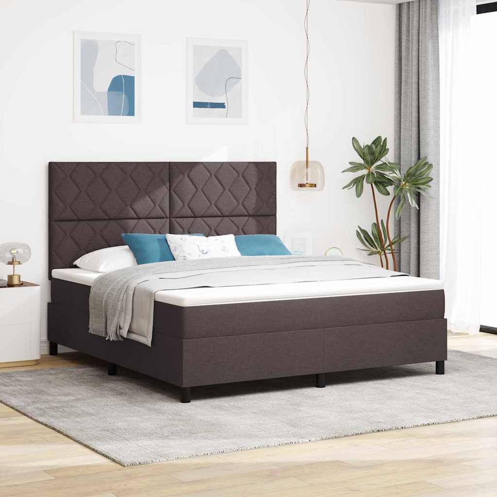 Boxspring Bed with Headboard Dark Brown 180 X 200 Cm Fabric