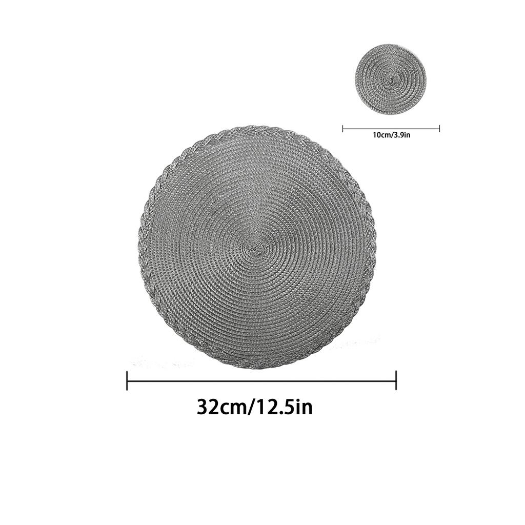 Set of 12 Round Braided Placemats 32CM Table Mats for Dining Tables Christmas Halloween Woven Washable Non-Slip Place mats NONE