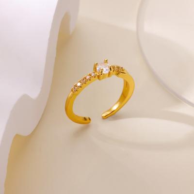 Round ZIrcon Open Rings For Women Men Adjustable Gold Color Stainless Steel Ring Wedding Couple Christmas Jewelry Party Gifts
