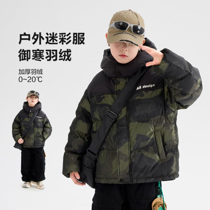 Boys Winter Camo Color Block Puffer Jacket Kids Warm Waterproof Down Coat