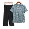 Summer Print Two-Piece Set for Middle-Aged and Elderly Women: Short-Sleeved Top and Grandma Style Outfit
