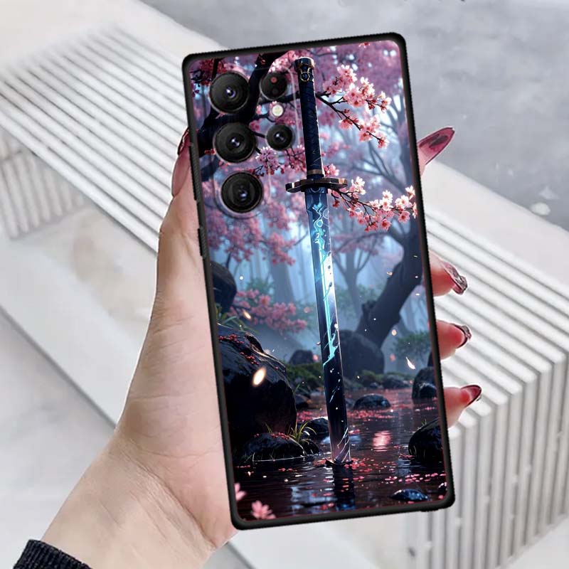 Ancient style swordsman For Samsung Galaxy S26 S25 S24 S23 S22 S21 S20 Ultra Plus FE 5G Black Soft TPU Phone Case