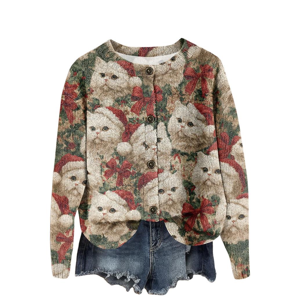 Dámský top s kulatým výstřihem s potiskem, zahuštěný plyšový kašmírový hřejivý dlouhý top