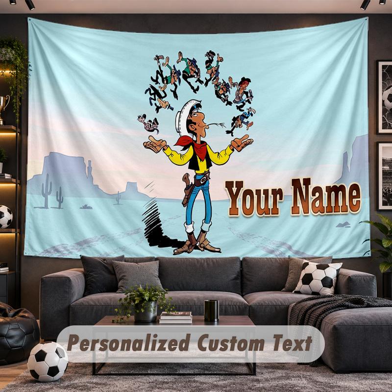 Lucky Luke Personalized Tapestry Support Custom Name, Wall Art Home Decoration