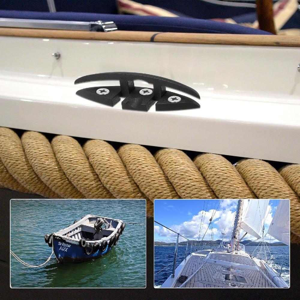 2-Pack Nylon Folding Boat Cleat – Flip-Up Dock Mooring Cleat With Mounting Screws For Kayaks, Decks, Yachts (130x50mm, Spring-Loaded)