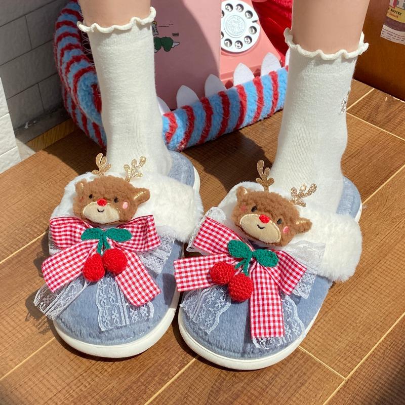 Fashion 2025 New High Quality Fashion Cute Cartoon Elk Slippers Lovely Soft Christmas Slippers Casual Comfortable Plush Bedroom Shoes