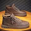 Men's High Top Casual Black Martin Boots for Spring and Autumn - Trendy All-Match Sports and Work Shoes.